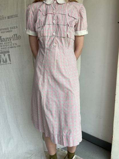 1940s Plaid Cotton Dress