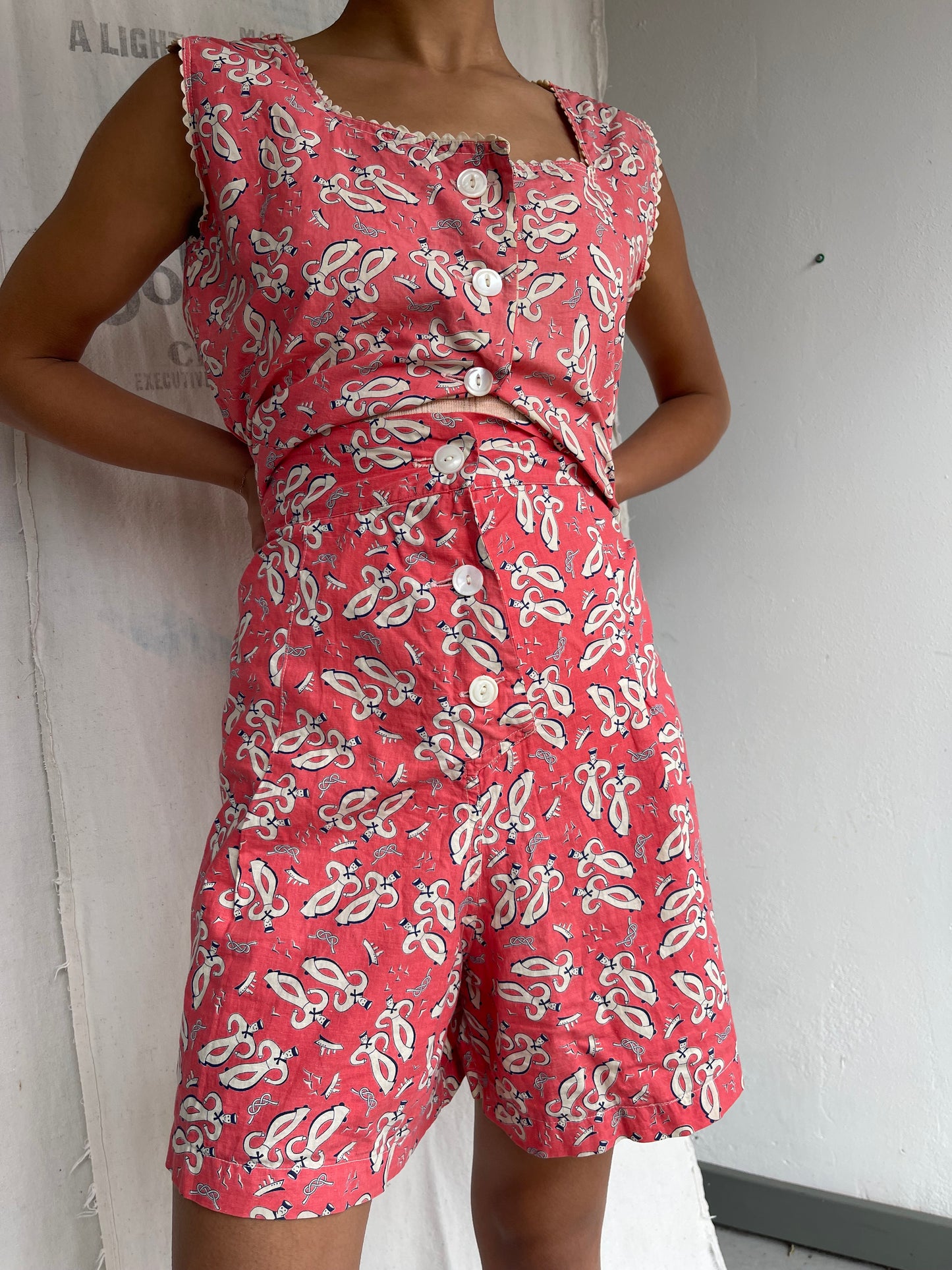 1940s Novelty Print Sailor Three Piece Set