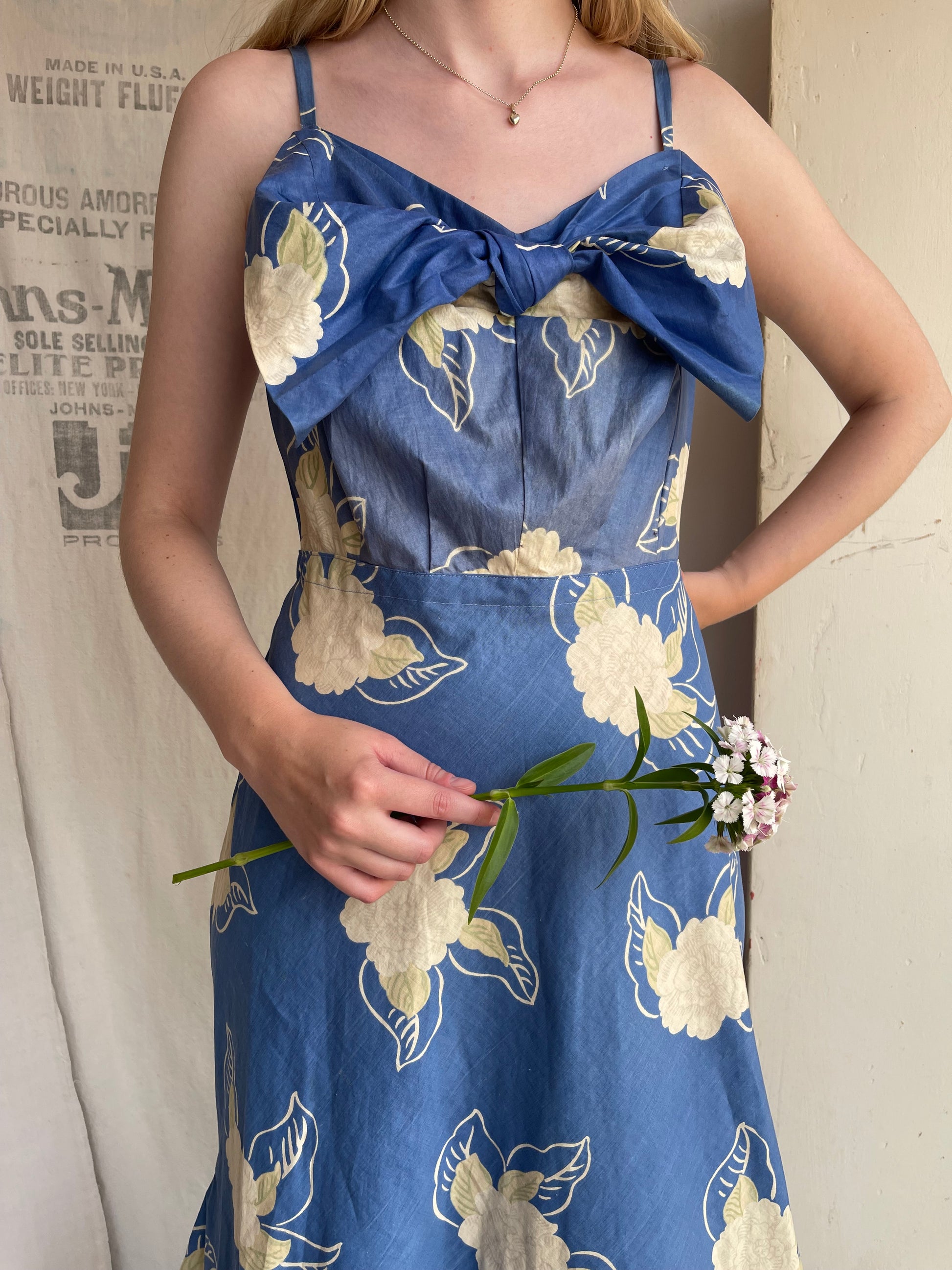 1930s Cotton Gown with Bow Love Lee Pop 1930s Cotton Gown with Bow Love Lee Pop