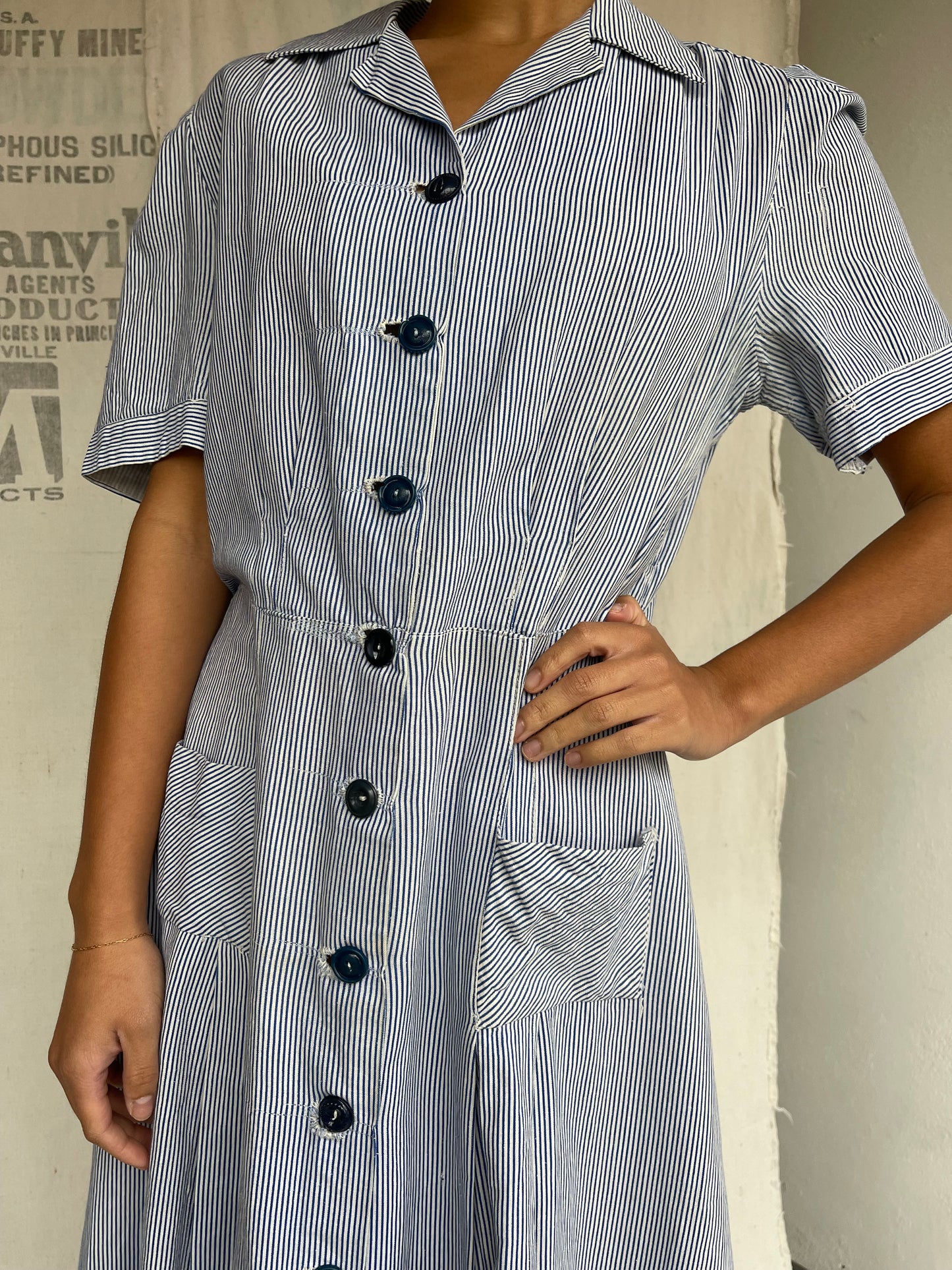 1940s Cotton Pinstripe Dress