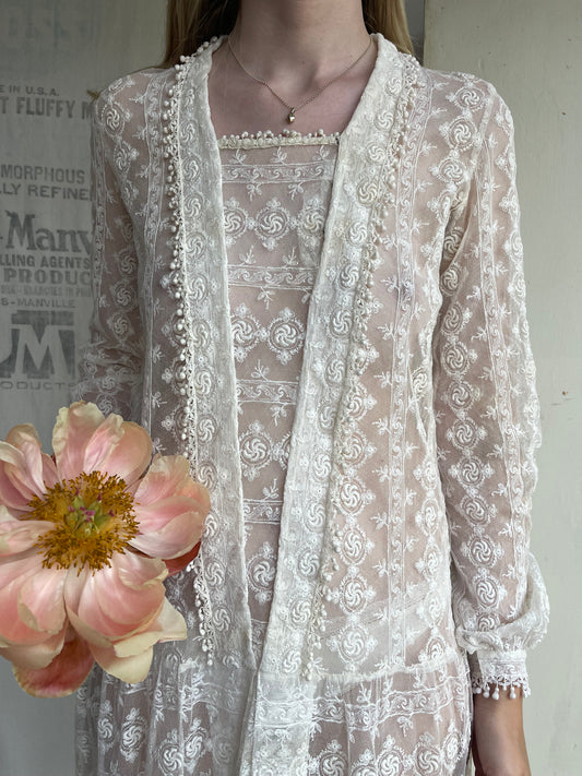 1920s Drop Waist Tambour Lace Dress