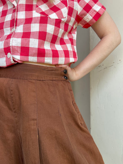 1940s Side Button Chocolate Brown Shorts
