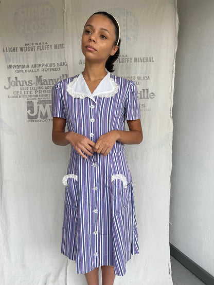 1940s Striped Cotton Dress