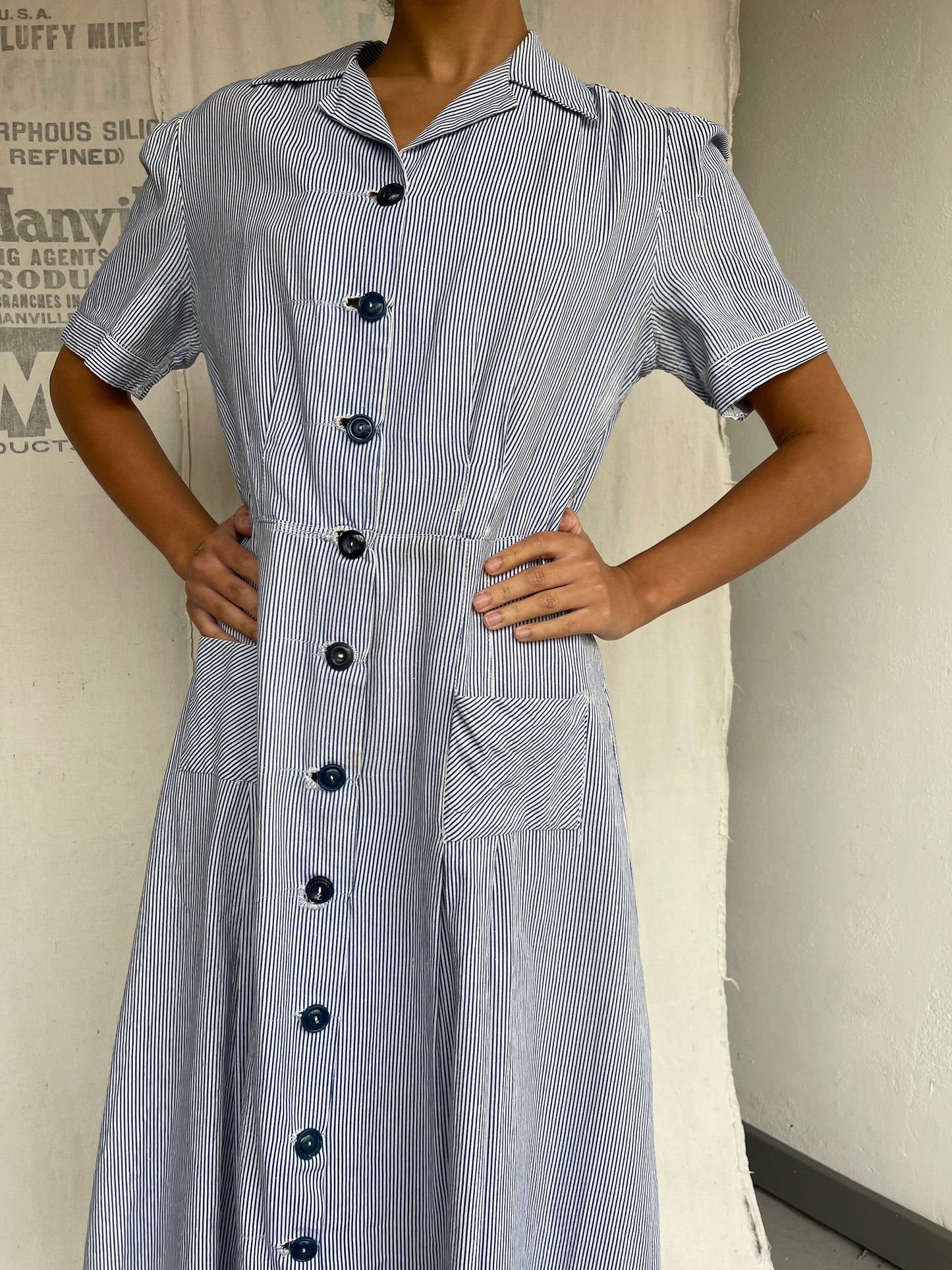 1940s Cotton Pinstripe Dress