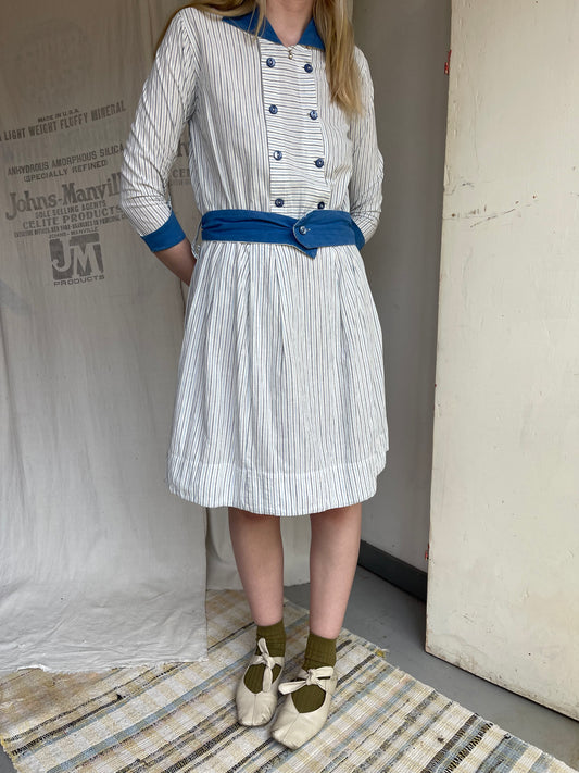 1920s 1930s Pinstripe Cotton Dress