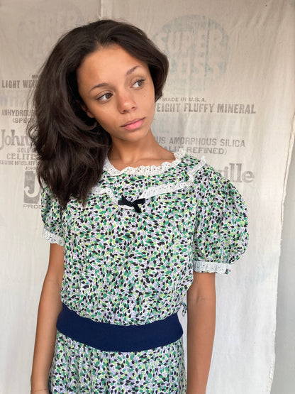 1940s Tiered Ruffle Cotton Dress
