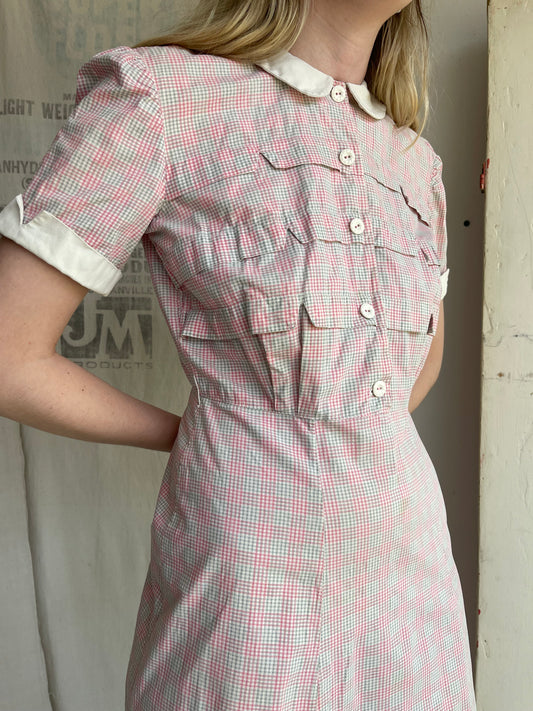 1940s Plaid Cotton Dress