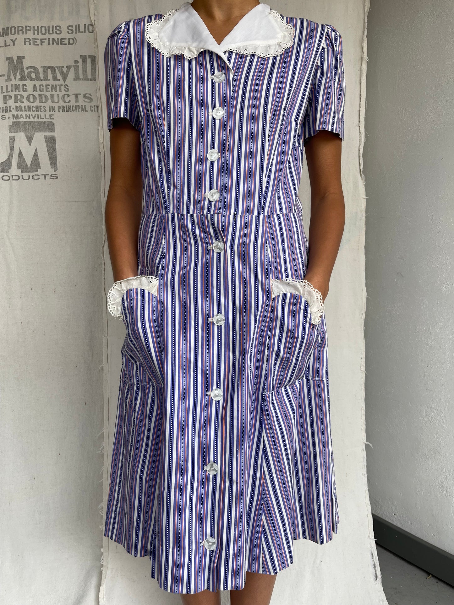 1940s Striped Cotton Dress