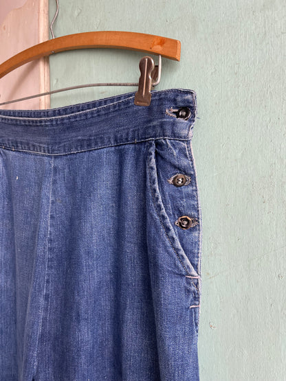 1940s Workwear Side Button Denim Pants