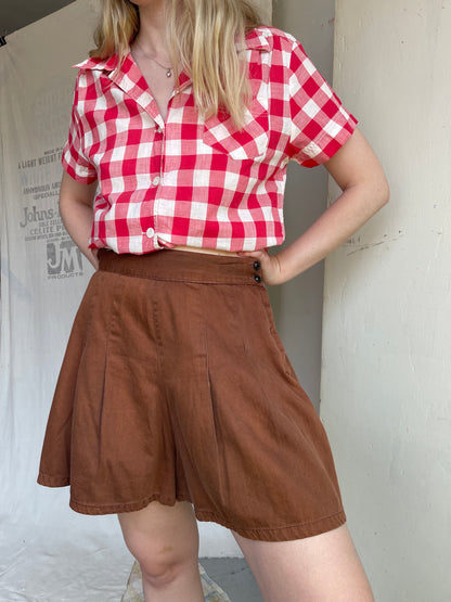 1940s Side Button Chocolate Brown Shorts