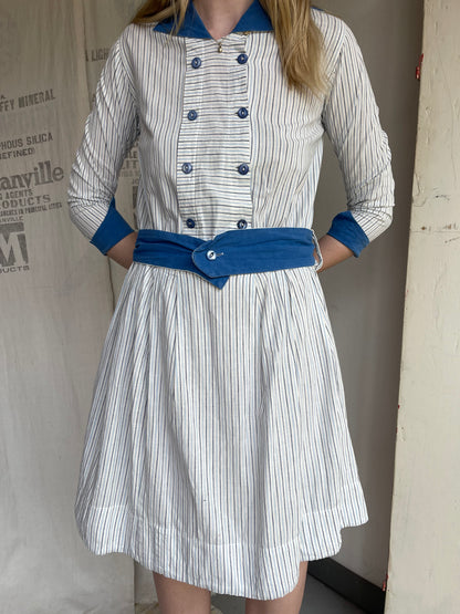 1920s 1930s Pinstripe Cotton Dress